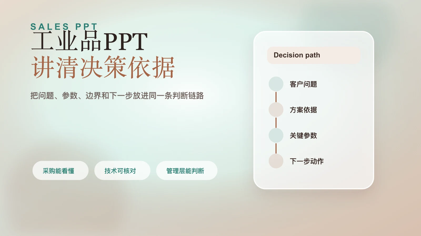 Industrial sales PPT connecting buyer problems, evidence, key parameters and next steps