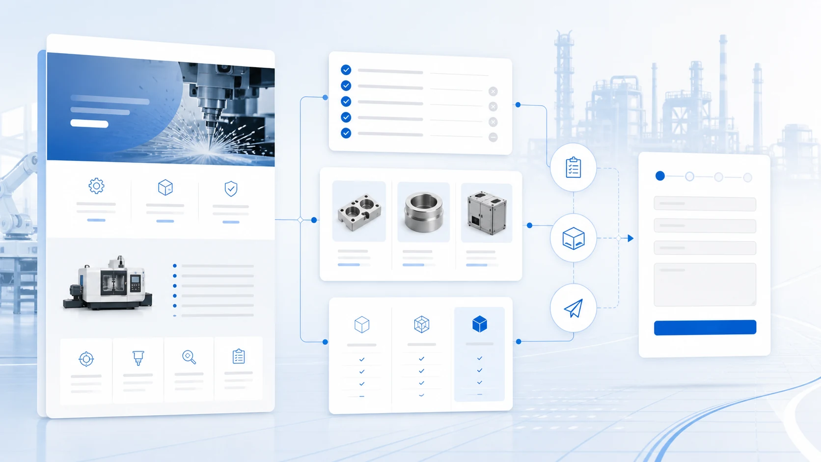 Industrial landing page planning with service scope checklist, product modules, pricing boundaries and inquiry form path